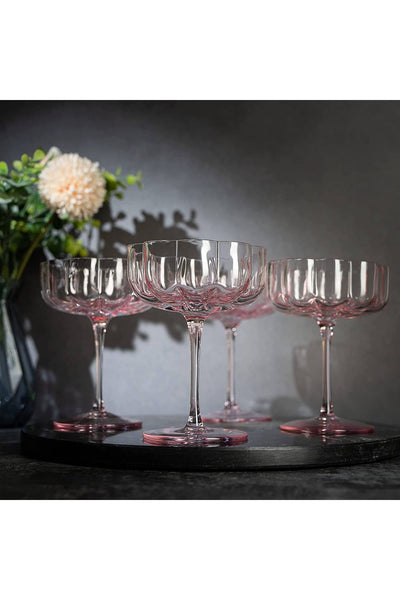 Pink Flower Champagne Coupe s/4