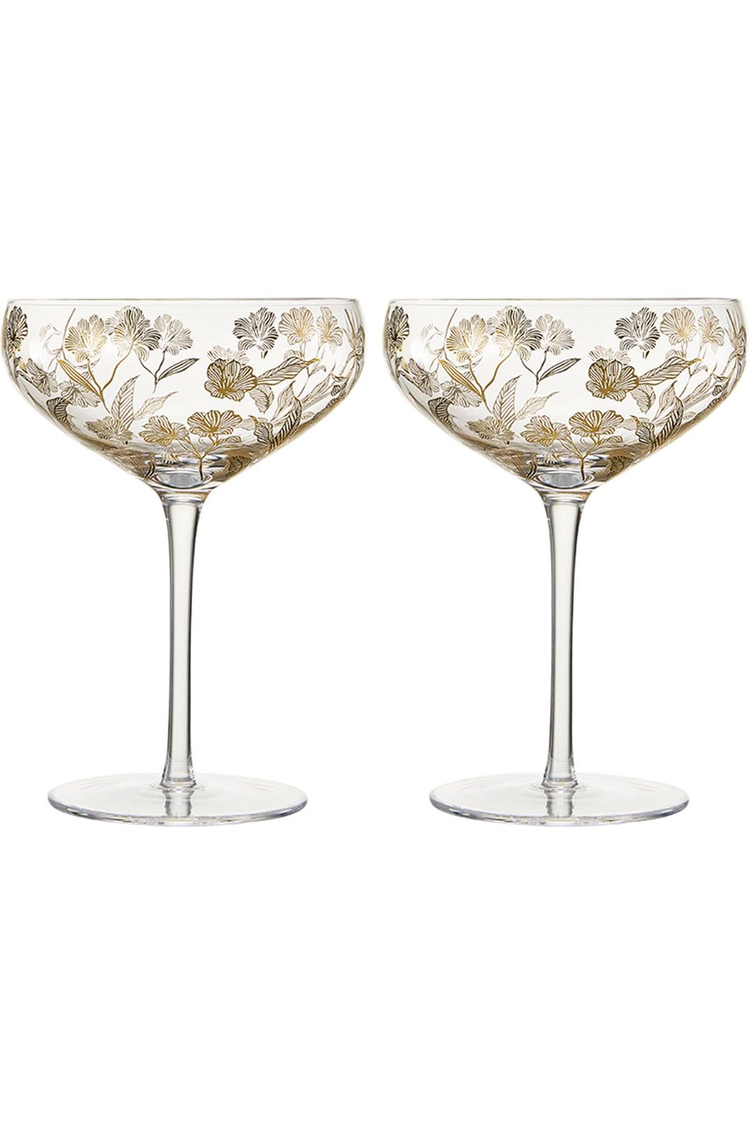 Vintage Gold Floral Champagne Coupe s/2
