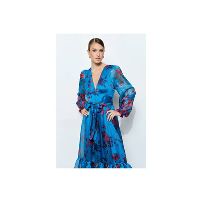 INA Floral Print Organza Red Maxi Dress