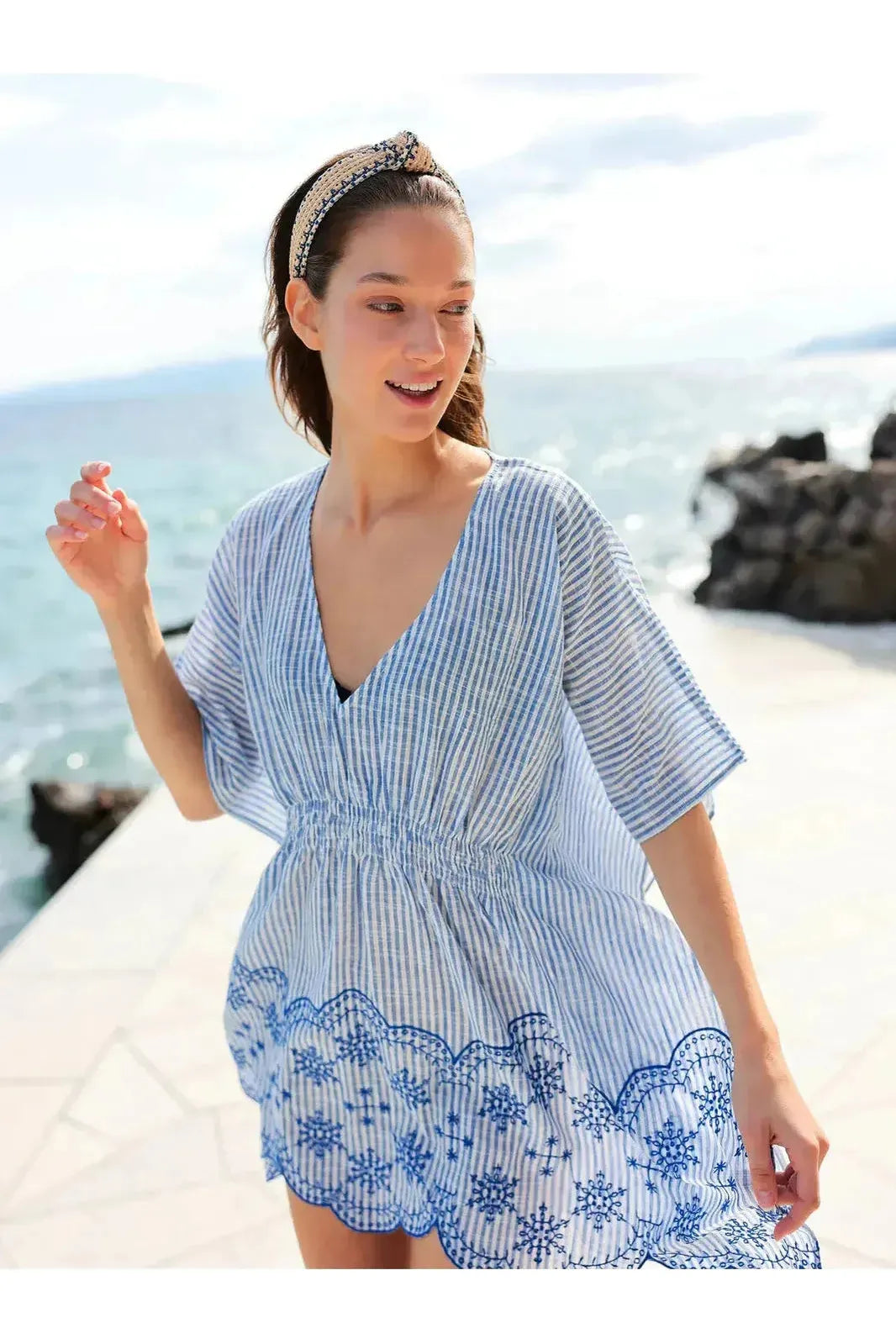 Laura Blue and White Stripe Cover Up
