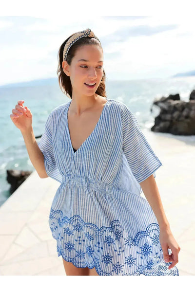 Laura Blue and White Stripe Cover Up
