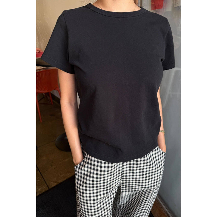 The go-to premium tee black short-sleeved crew neck t-shirt made from soft breathable fabric