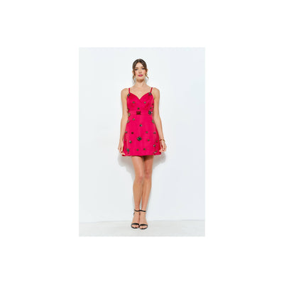 INA Embellished Jewel Satin Red Mini Dress