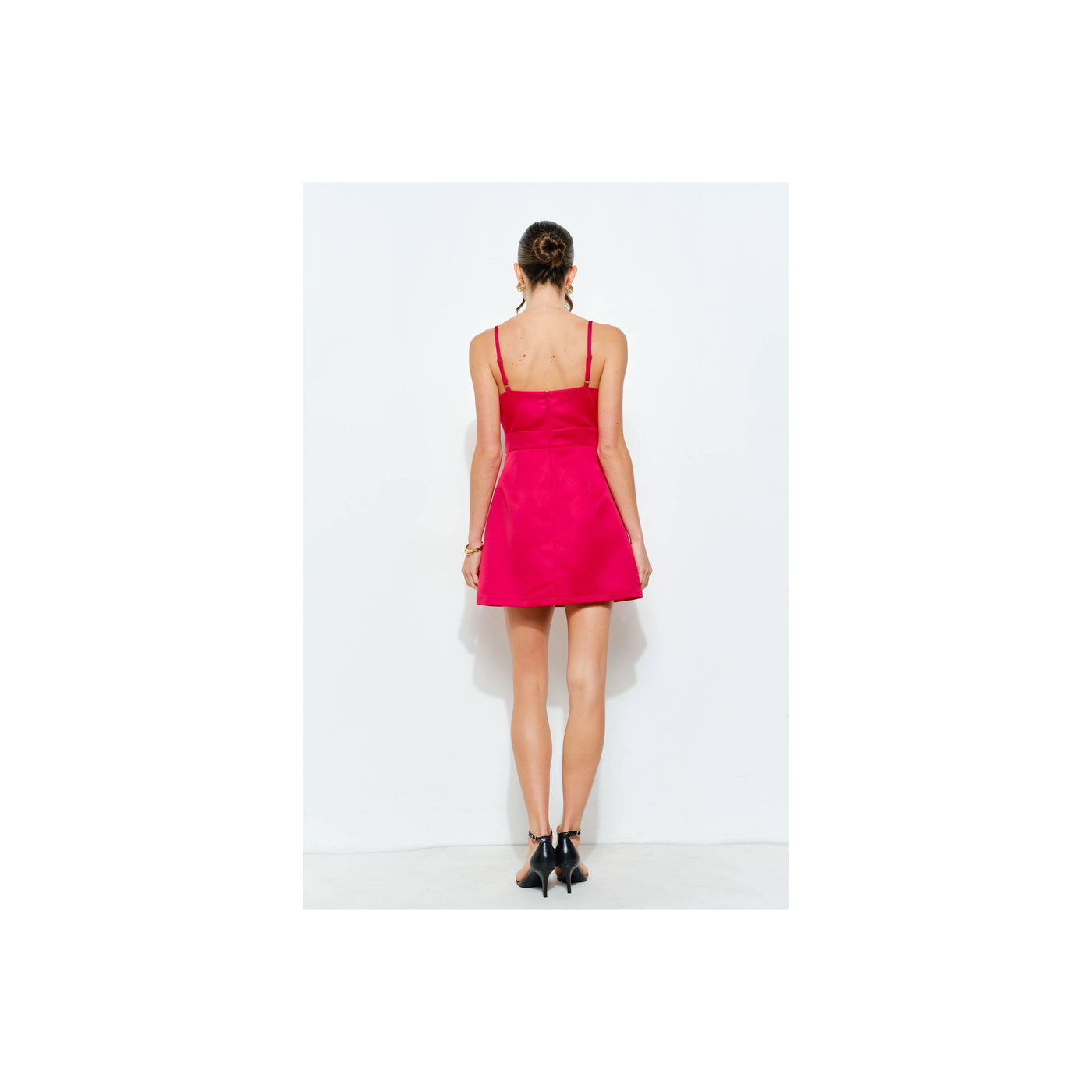 INA Embellished Jewel Satin Red Mini Dress