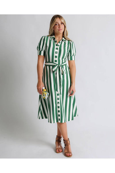 Green and White Stripe Shirt Dress
