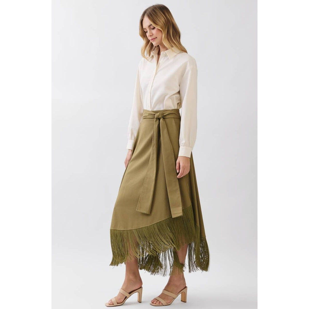 Olive Fringe Wrap Skirt