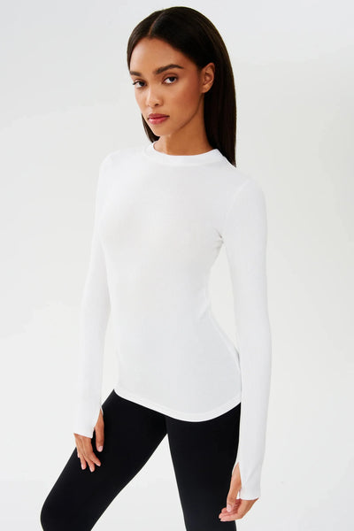 Louise Ribbed Top-White