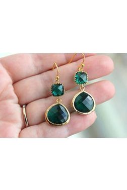Laalee Jewelry - Gold Large Emerald Green Earrings