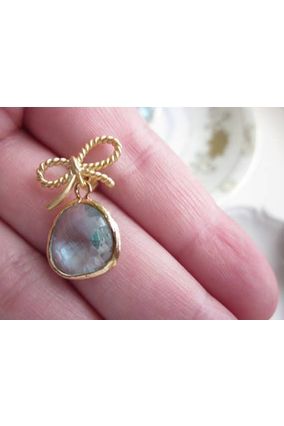 Aquamarine Blue Earrings Gold Bow