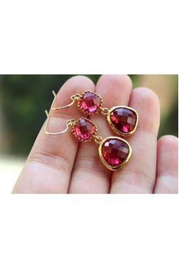 Fuchsia Pink Gold Earrings