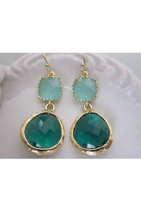 Laalee Jewelry - Emerald Green Earrings Aqua Mint