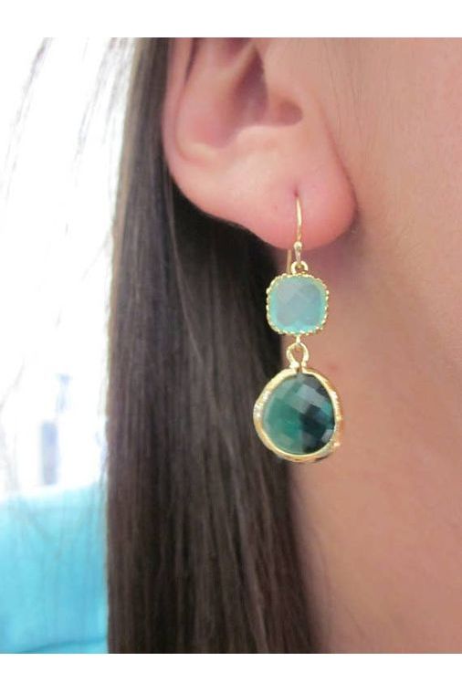 Laalee Jewelry - Emerald Green Earrings Aqua Mint
