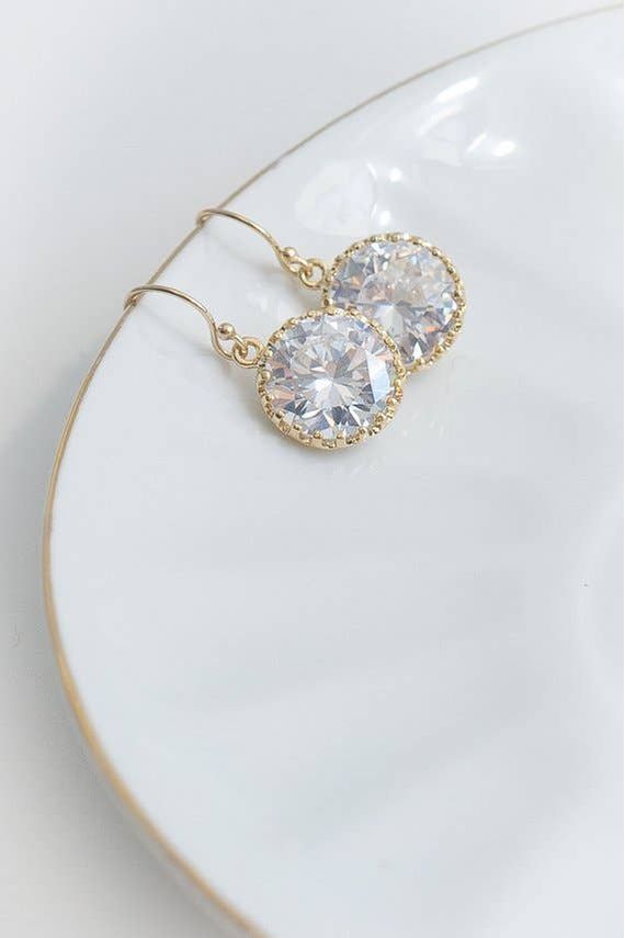 Laalee Jewelry - Gold Crystal Clear Round Earrings