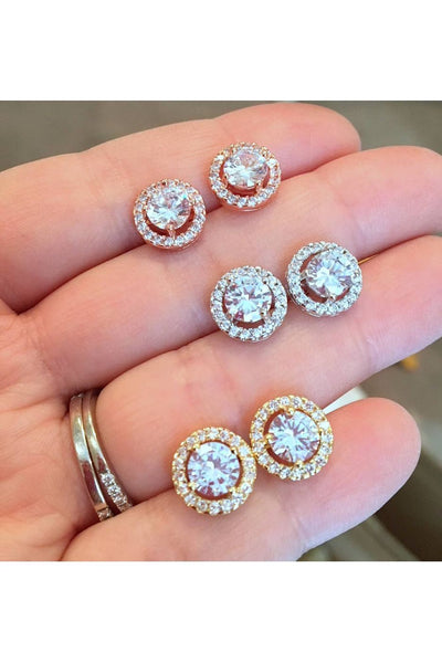 Crystal Round Stud Earrings: Gold