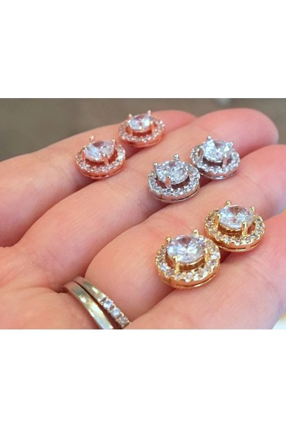Crystal Round Stud Earrings: Gold