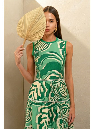 Alva Leaf Print Tiered Maxi Dress