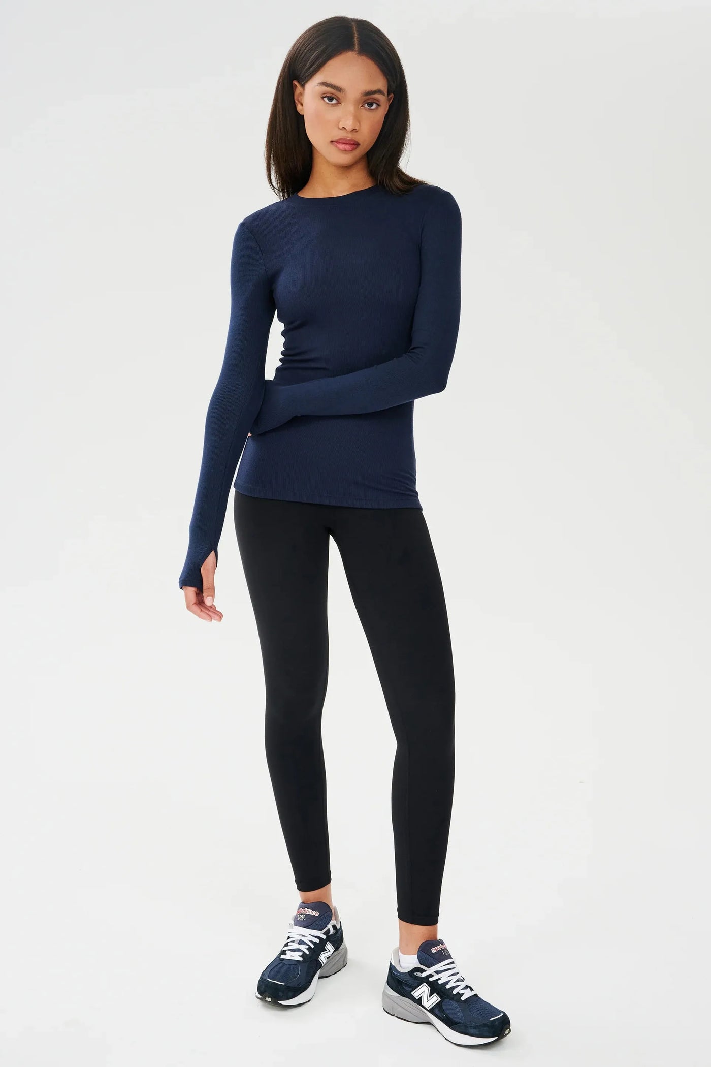 Louise Ribbed Top-Navy