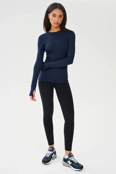 Louise Ribbed Top-Navy