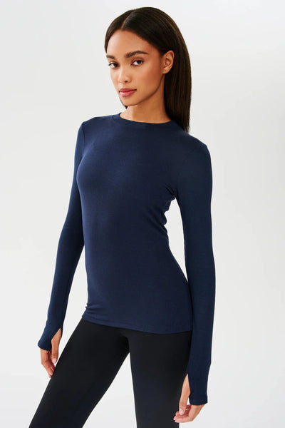Louise Ribbed Top-Navy