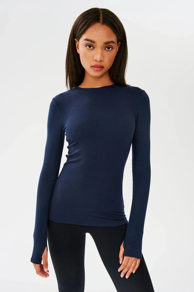 Louise Ribbed Top-Navy