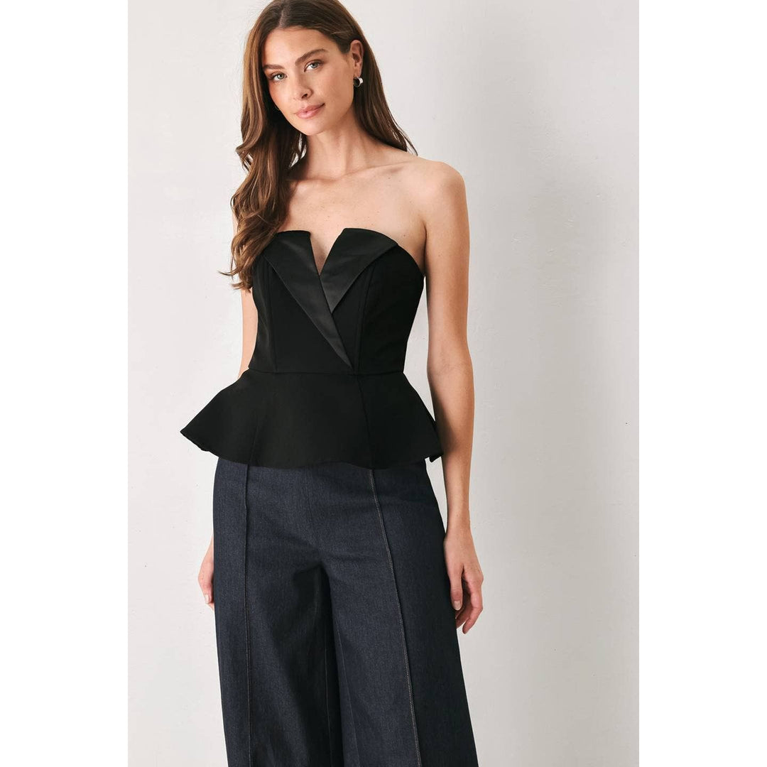 FLYING TOMATO - A solid woven tube top - FT2047 BLACK/BLACK