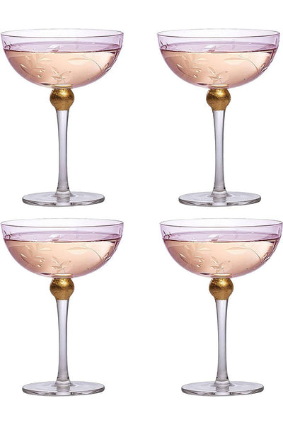 Pink Crystal Champagne Saucer s/4