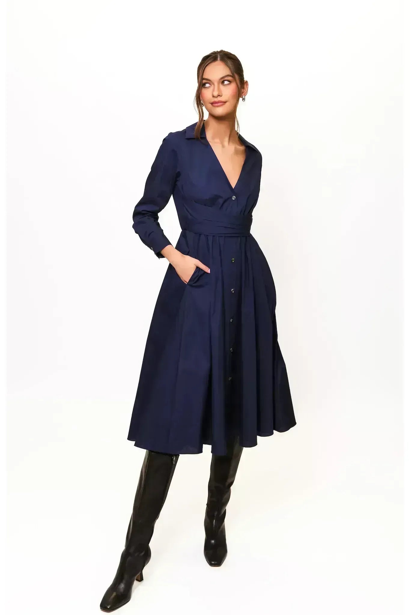 Cora Long Sleeve Wrap front Maxi Dress Navy