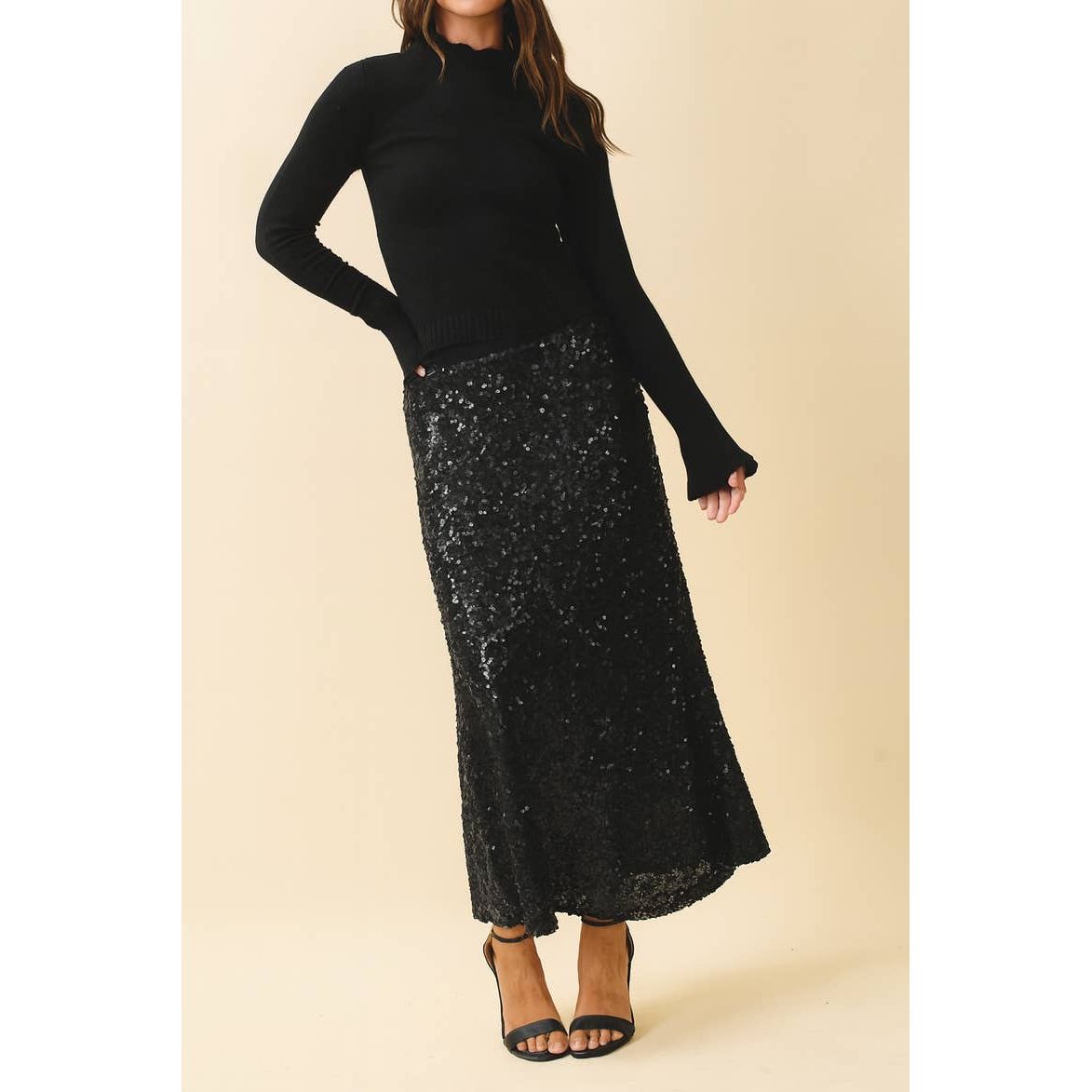 Black Sequin Maxi Skirt