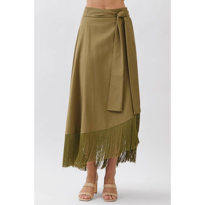 Olive Fringe Wrap Skirt