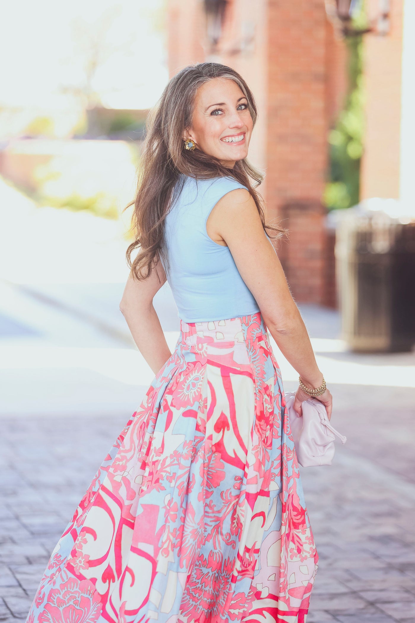 Milva MI Red, Pink, White Print Midi Skirt