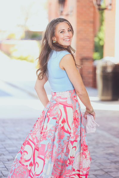 Milva MI Red, Pink, White Print Midi Skirt