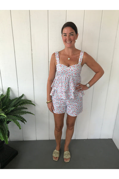 Bella Cherry Check Peplum Ruffle Top