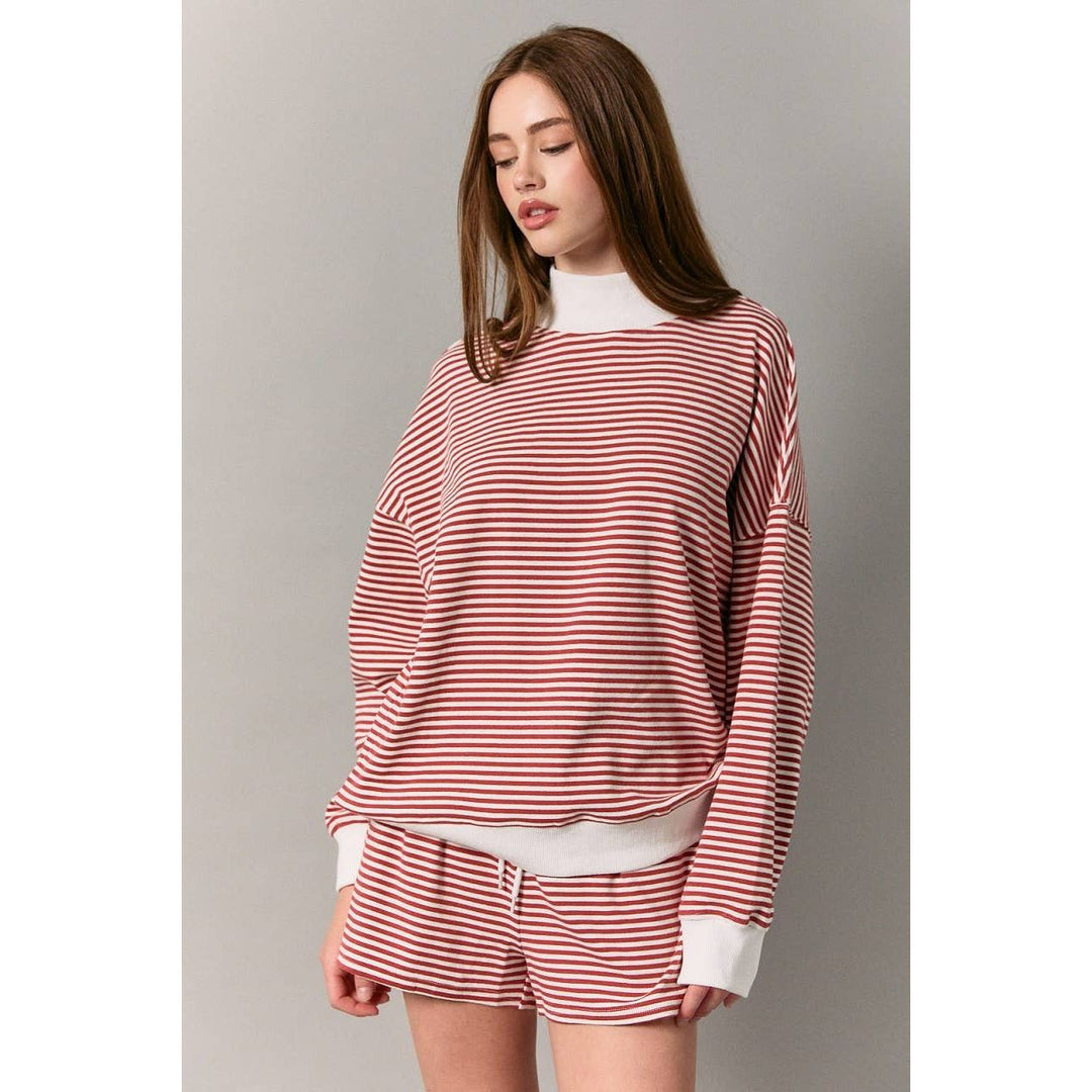 Mock Neck Striped Sweatshirt