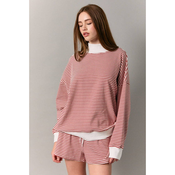Mock Neck Striped Sweatshirt