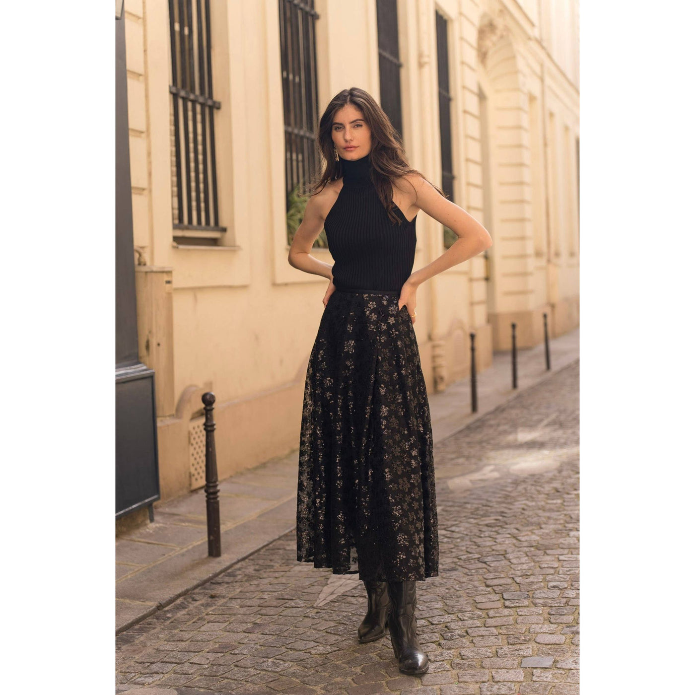 Black Floral Party Skirt