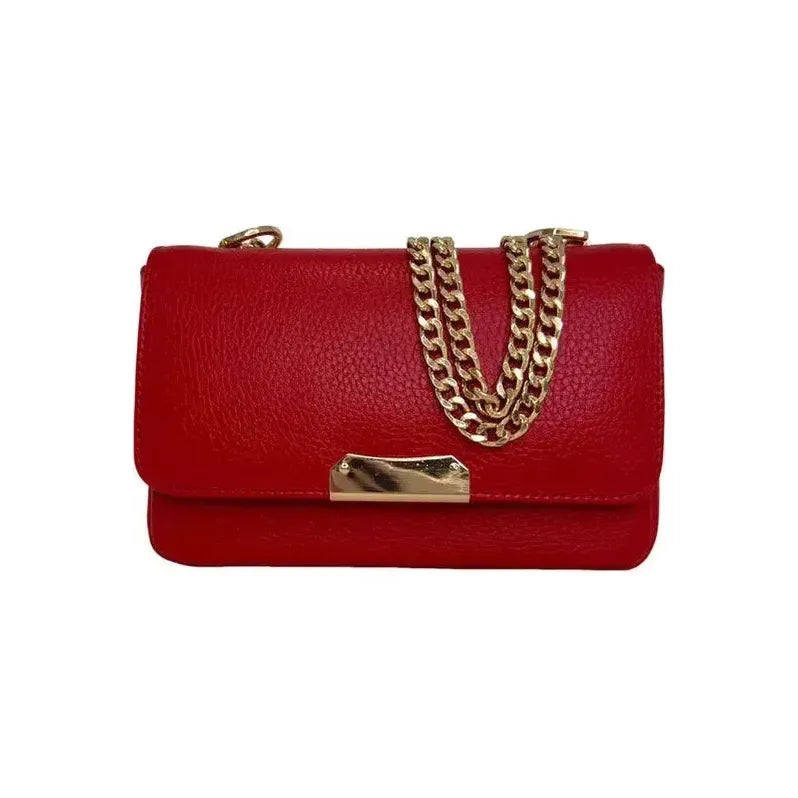 Vibrant red allie bag crossbody bag in textured leather with gold-tone chain strap and rectangular clasp