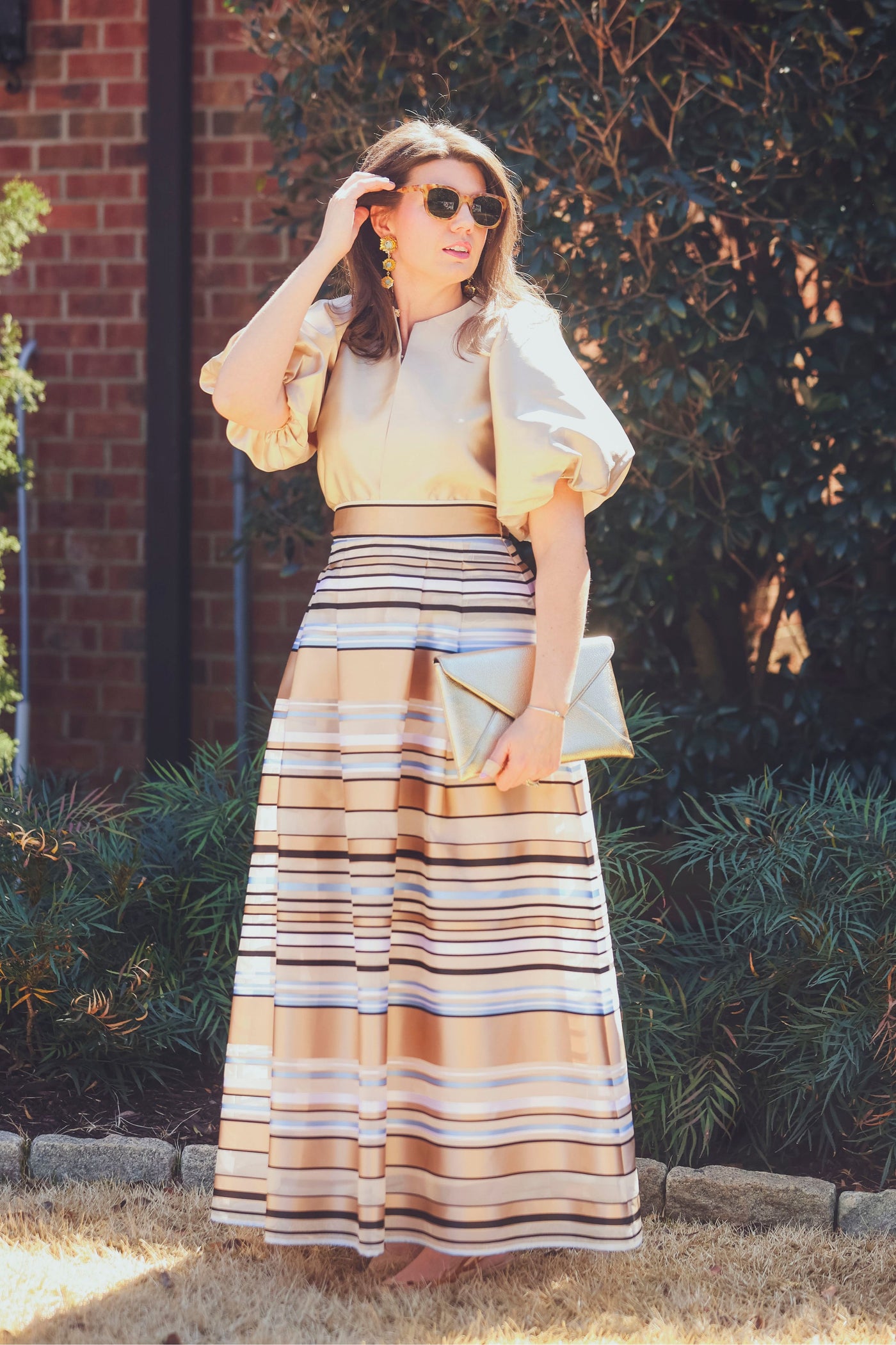 Milva Mi Ribbon Gold and Blue Stripe Skirt