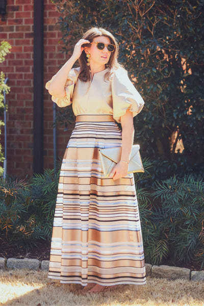 Milva Mi Ribbon Gold and Blue Stripe Skirt