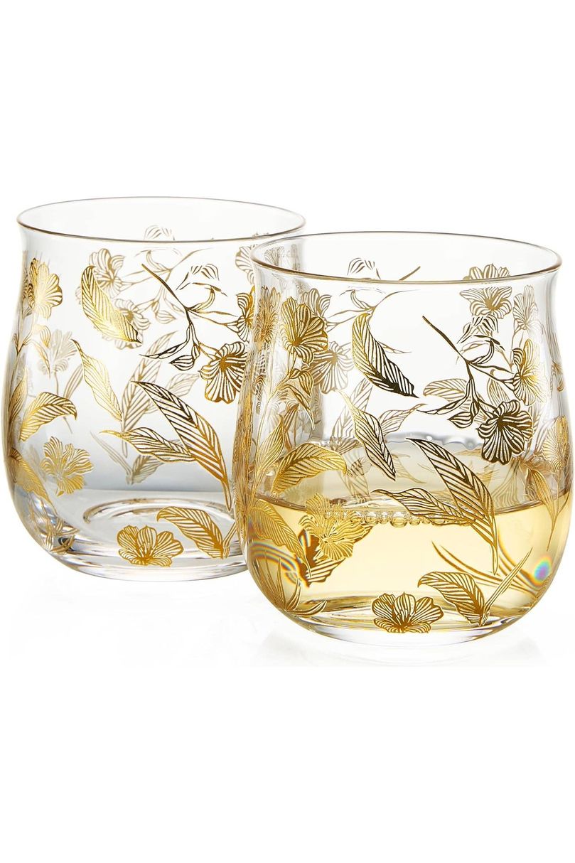Vintage Gold Floral Tumbler Glassware s/2