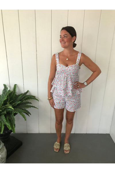 Bella Cherry Check Peplum Ruffle Top