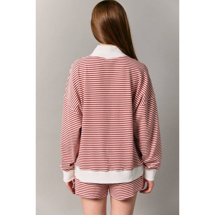 Mock Neck Striped Sweatshirt