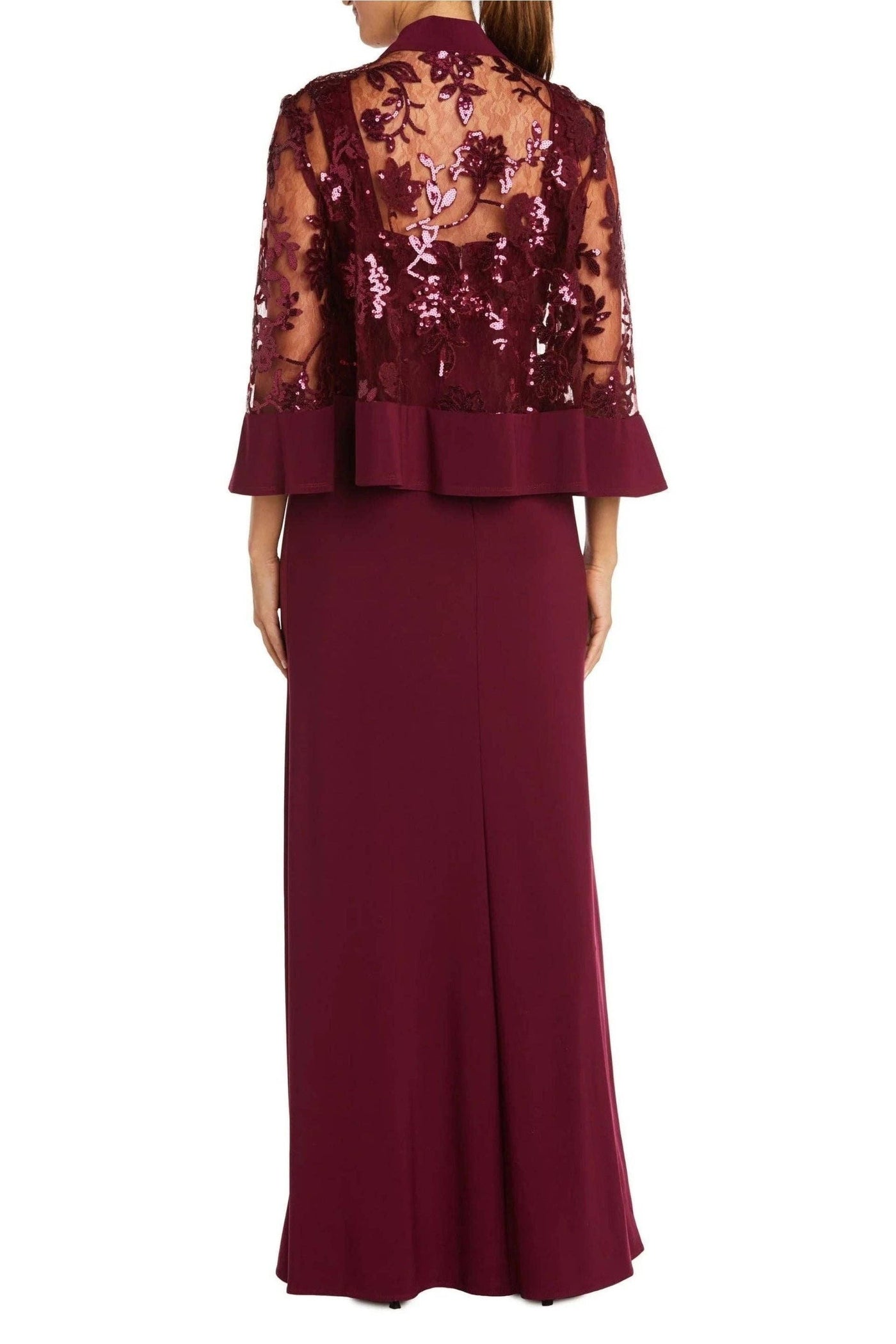 Scoop Neck Sleeveless Dress with Sequin Mesh Lace Jacket Merlot