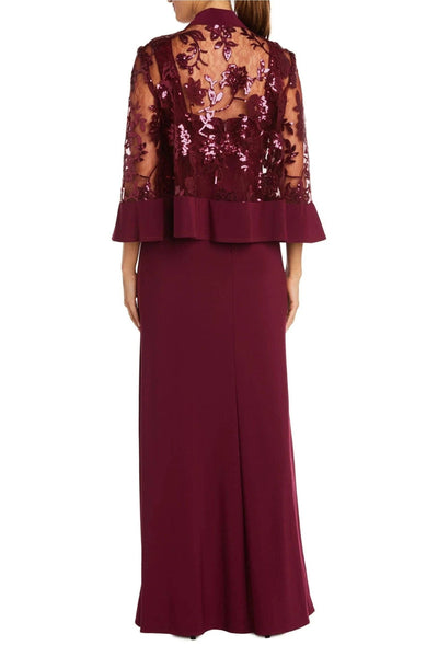 Scoop Neck Sleeveless Dress with Sequin Mesh Lace Jacket Merlot