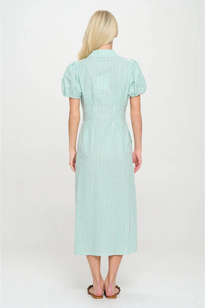 Mediterranean Stripe Button Down Shirt Dress