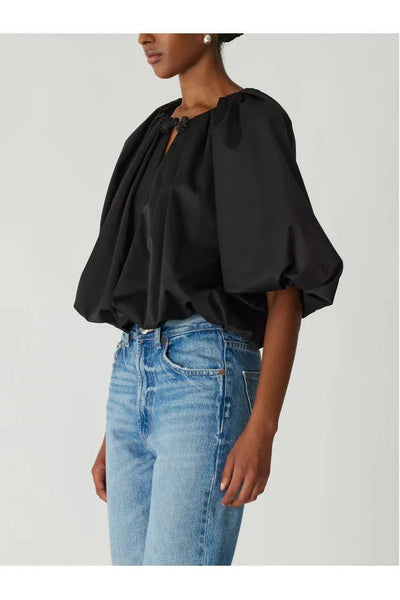 Sateen Bubble Top-Black