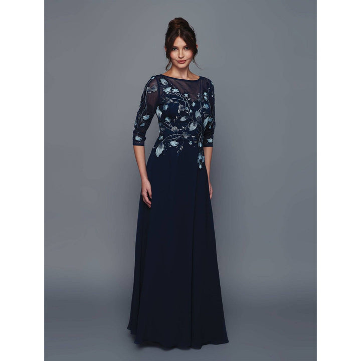 Navy Embroidered Gown