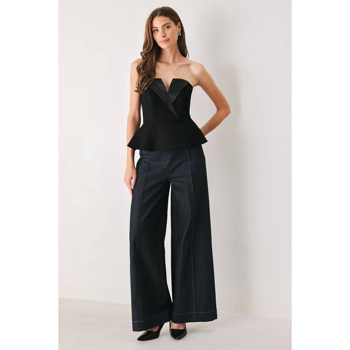 FLYING TOMATO - A solid woven tube top - FT2047 BLACK/BLACK
