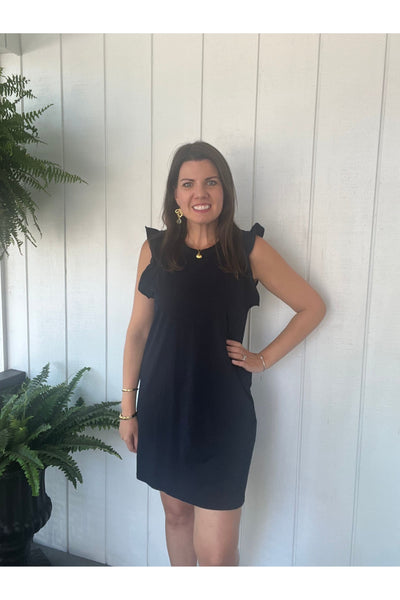 Flutter Sleeve Jersey Dress Navy