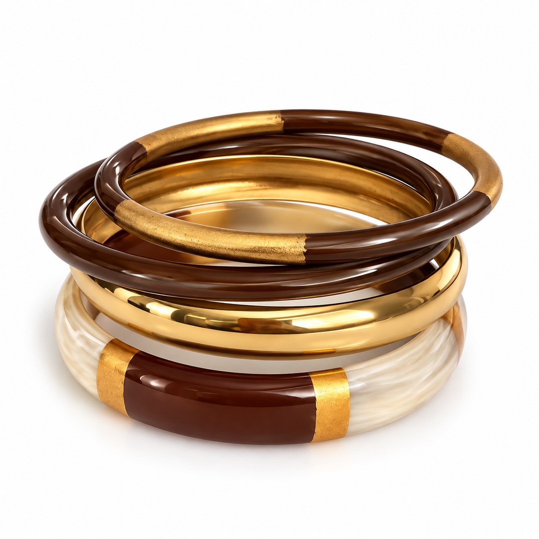 Waterproof Bangle Bracelet Set | Brown