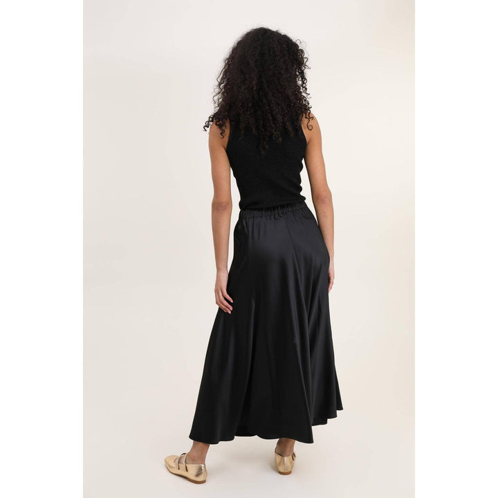 Valentina black skirt black satin midi skirt with gathered waistband perfect for elegant occasions